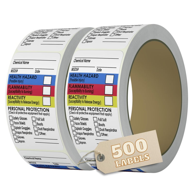 Safety Supply Mart SDS Stickers 500 Stickers - 2 Rolls of 250, 1.5" x 2.5", Right To Know- Chemical Identifying and Marking Sticker Decals - Image 1